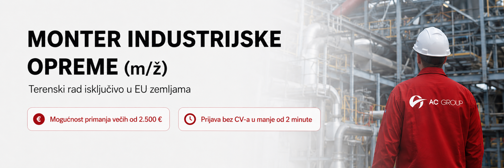 Monter industrijske opreme - terenski rad u EU zemljama